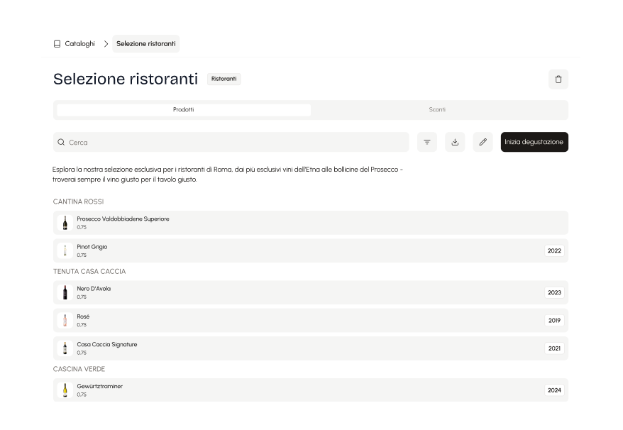 Interfaccia Dolia con la schermata dei cataloghi