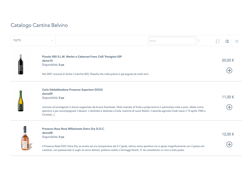 Schermata cataloghi di Order Sender