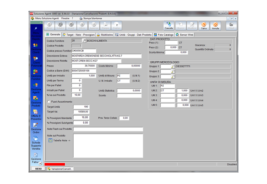 Schermata prodotto di Soluzione Agenti. Si vede l'immagine del vino, ma il resto delle informazioni sono uguali per tutti i prodotti.